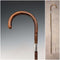 Circa 1930 British vintage brown shaft, curved handle, sterling silver decoration, walking stick, 89cm