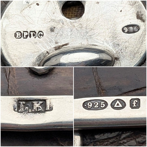 1905年 英国アンティーク 純銀マウント ブラウンレザー ハンドバック風革財布 Ludwig Krumm