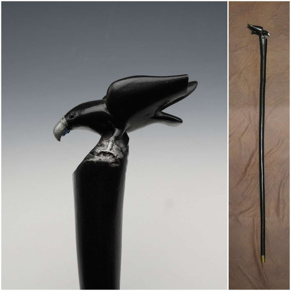 Vintage Black Shaft Blackbird Handle Cane Walking Stick 94cm
