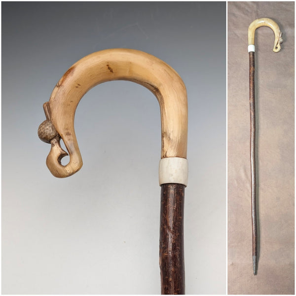 Antique British Scottish horn handled shepherd walking stick 92cm
