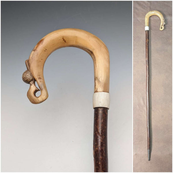 Antique British Scottish horn handled shepherd walking stick 92cm