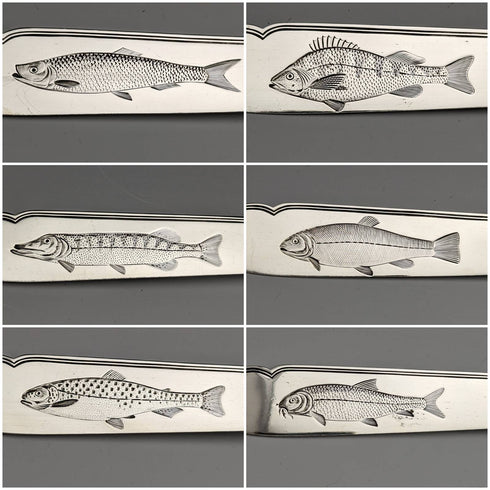 1877 British antique sterling silver cutlery 12 pairs total 1475g Francis Higgins wooden box