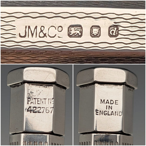 1959 British Vintage Yard O' Red Sterling Silver Hexagonal Push-On Mechanical Pencil