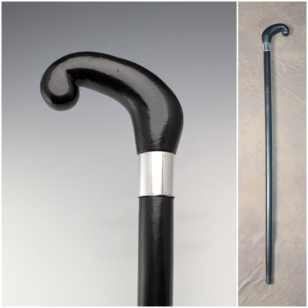 Vintage Men's Crop Handle Walking Stick Black Shaft Cane 90cm