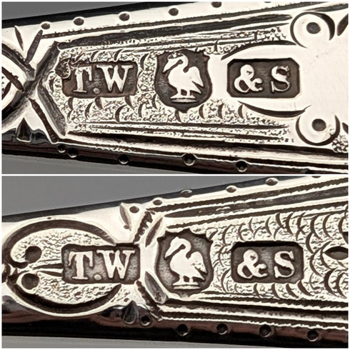 19世紀中頃 英国アンティーク シルバープレート製 クリスニングカトラリーペア ケース入 Thomas Wilkinson