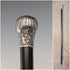Circa 1900 Antique Black Shaft Sterling Silver Rondelle Handle Walking Stick 88cm