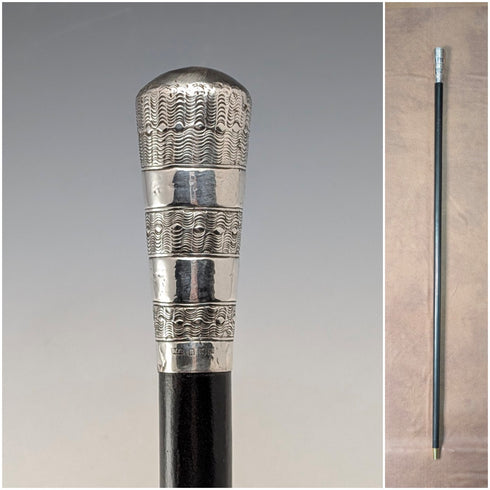 1922年 英国アンティーク ブラックシャフト 純銀製ロンデルハンドル ステッキ 杖 91cm M.S
