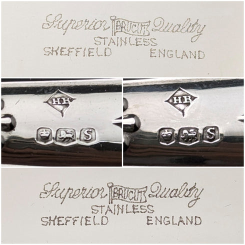 1960 British Vintage Sterling Silver Handle Cake Slicer & Bread Knife Harrison Brothers