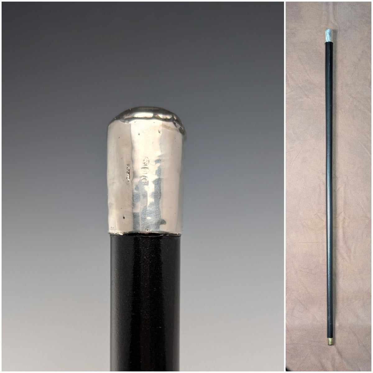 1897年 英国アンティーク ブラックシャフト 純銀製ロンデルハンドル ステッキ 90cm GL&Co 1897年 英国アンティーク ブラックシャフト 純銀製ロンデル