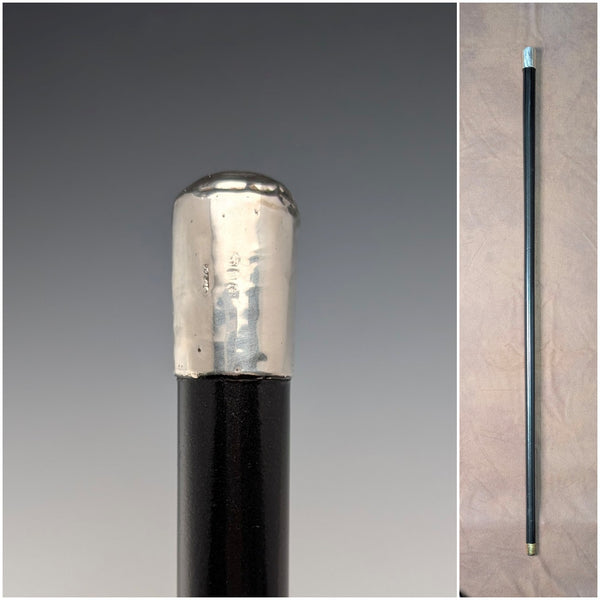 1897 British Antique Black Shaft Sterling Silver Rondelle Handle Walking Stick, 90cm, GL&Co