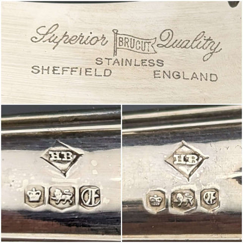1973年 英国ヴィンテージ 純銀製ハンドル ステーキカトラリー6ペアセット 箱入り Harrison Brothers