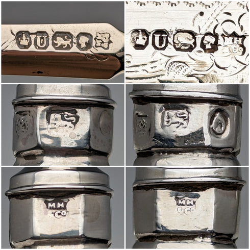 1862 British Antique Sterling Silver Dessert Cutlery 6 Pair Set Total 467g Martin & Hall Wooden Box