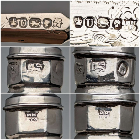 1862年 英国アンティーク 総純銀製 デザートカトラリー 6ペアセット 計467g Martin & Hall 木箱入り