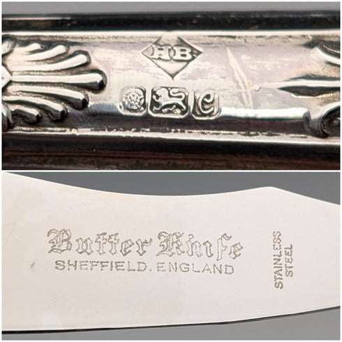 1977 British Vintage Pure Silver Handle Butter Knife Harrison Brothers Paper Box