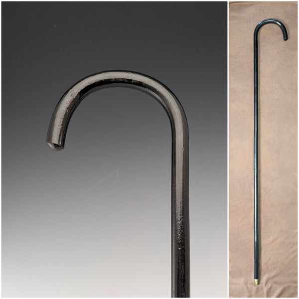 1920s Antique Black Shaft Bent Handle Walking Stick 91cm