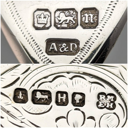 Around 1880 British Antique White Pearl Shell Handle Pure Silver Blade Cutlery 5 Pairs Martin Hall