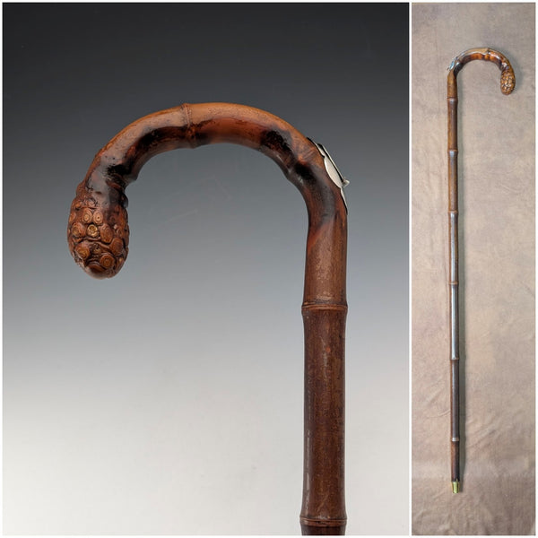 Early 20th century British antique bamboo shaft walking stick with horse measure 91cm Jonathan Howell