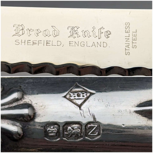 1967年 英国ヴィンテージ 純銀製ハンドル ブレッドナイフ Harrison Brothers