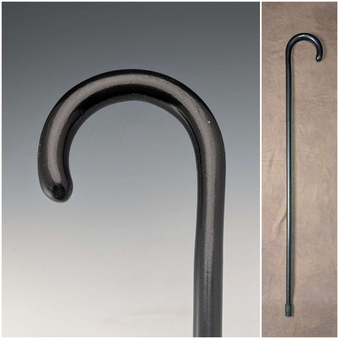 Antique British black shaft curved handle walking stick 90cm