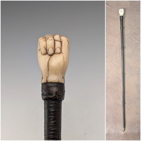 英国アンティーク ボーン製 握りこぶし型丸ハンドル ステッキ 杖 85cm