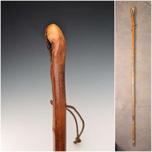 ヴィンテージ 天然木 レザーストラップ付 ハイキングステッキ 杖 124cm