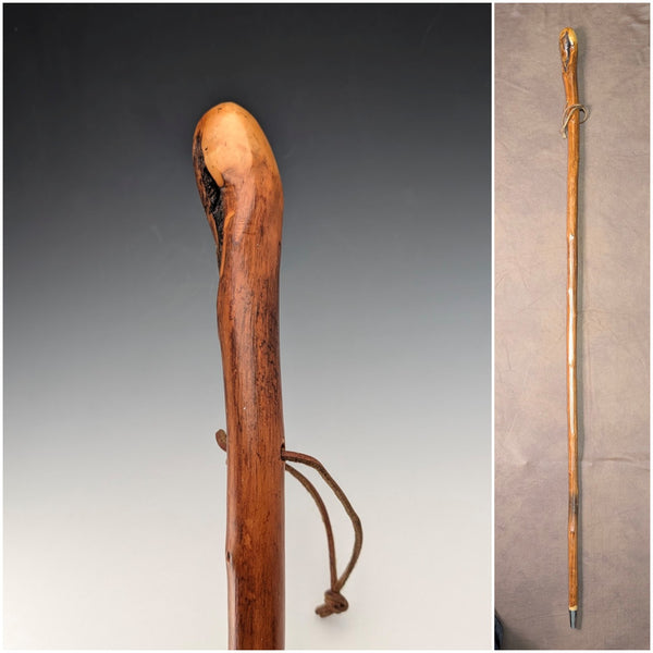 ヴィンテージ 天然木 レザーストラップ付 ハイキングステッキ 杖 124cm