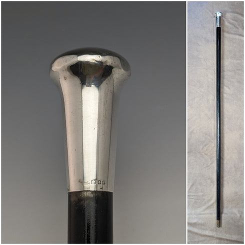 1929年 英国ヴィンテージ 紳士用ステッキ 純銀製 丸ハンドル 91cm