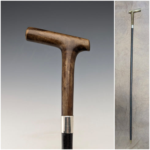 1883 British antique ladies clutch handle pure silver decorated walking stick 81cm