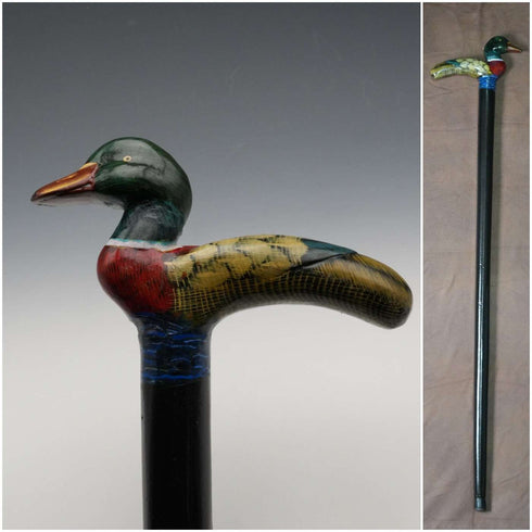 ヴィンテージ ブラックシャフト 彩色ダックハンドル ステッキ 杖 87cm