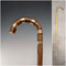 Vintage brown shaft, curved handle, nickel band embellishment, walking stick, 94cm
