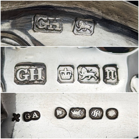 1905 British Antique Sterling Silver & Bluegrass Mustard Pot & Spoon Harrison Brothers