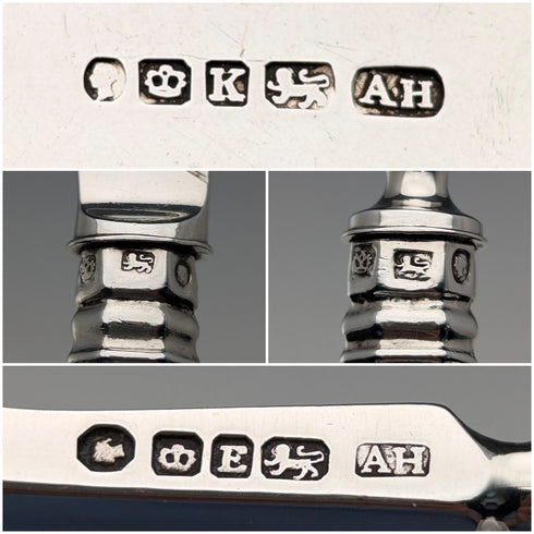 Circa 1850 British antique sterling silver dessert cutlery pair, total weight 87g, Aaron Hadfield