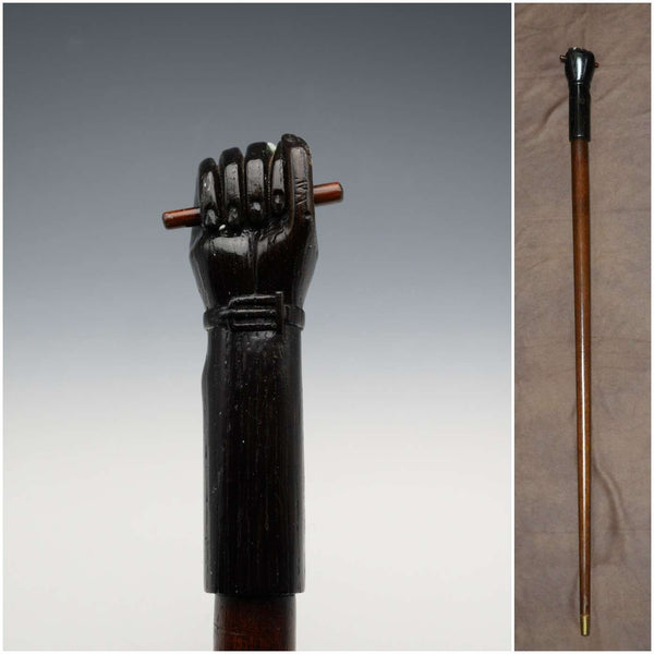 Vintage Brown Shaft Fist Holding a Rod Sculpture Handle Walking Stick Cane 89cm