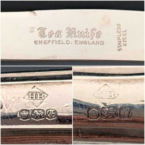 Circa 1974 British Vintage Pure Silver Handle Tea Knife & Fork 6 Pair Harrison Brothers Case Included