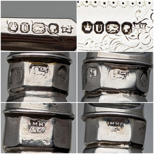 1862 British Antique Sterling Silver Dessert Cutlery 3 Pair Set Total 233g Martin & Hall Tray Included