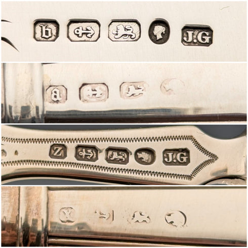 Circa 1870 British antique pure silver fish cutlery set of 6 pairs, total weight 624g, John Gilbert