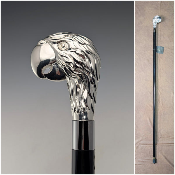 【新品】イタリア製 純銀製 パロットヘッドハンドル シャフト ステッキ 杖 94cm