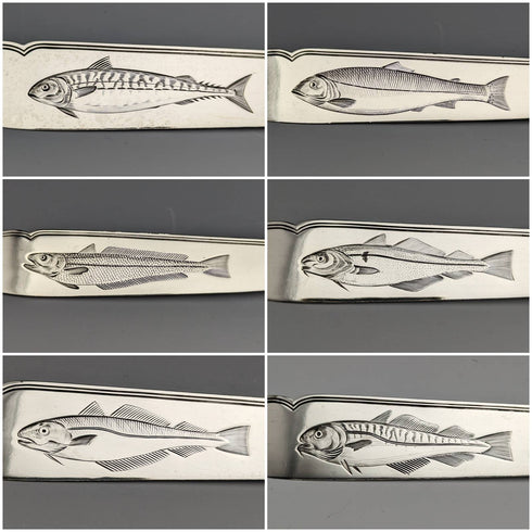 1877 British antique sterling silver cutlery 12 pairs total 1475g Francis Higgins wooden box