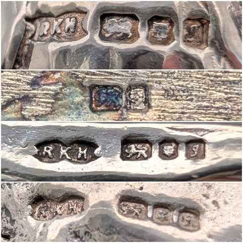 British Vintage Sterling Silver Miniature Figurines: Old Woman Knitting Lace and Cat, Total 132g, RKH