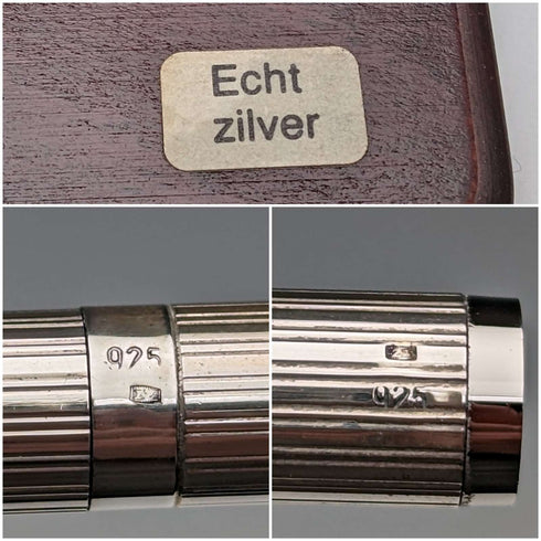 Vintage Sterling Silver Letter Opener & Ballpoint Pen Set in Wooden Case