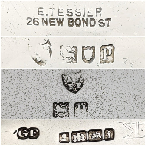 1910 British Antique Pure Silver & Bluegrass Mustard Pot & Spoon Vander & Hedges