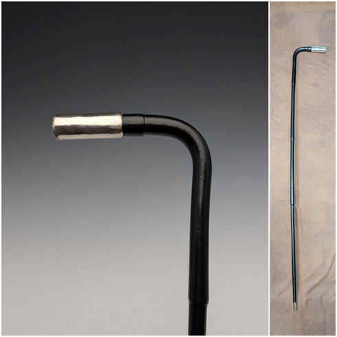 1899年英國古董黑色桿身L型手柄純銀輕便手杖,90厘米
