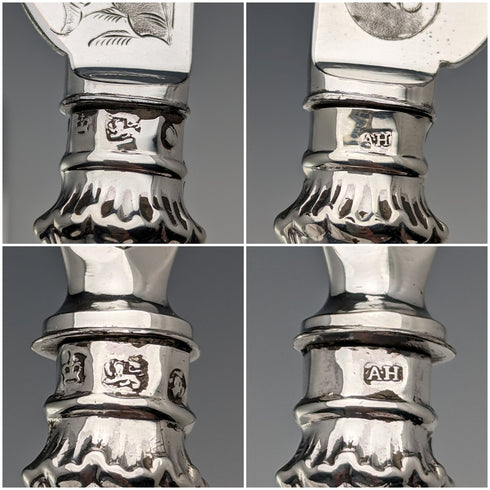 1830年頃 英国アンティーク 純銀ハンドル フルーツカトラリー6ペア Aaron Hadfield トレー入り