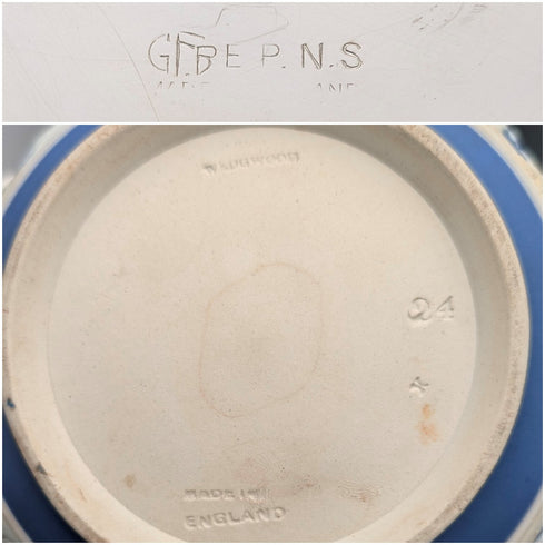 Antique British Wedgwood Teapot, Jasperware, Royal Blue, Metal Lid