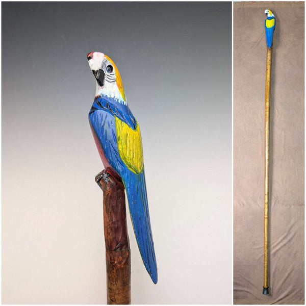 Vintage Painted Parrot Carving Handle Hiking Stick Cane 136cm