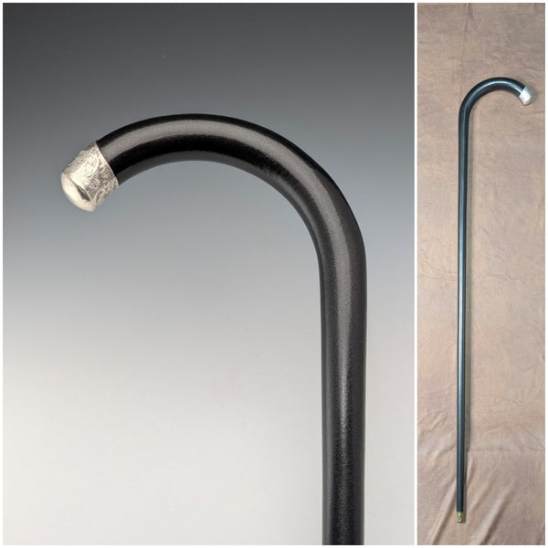 1923 British antique gentleman's curved handle pure silver decorated walking stick, 94cm, Kendall & Sons