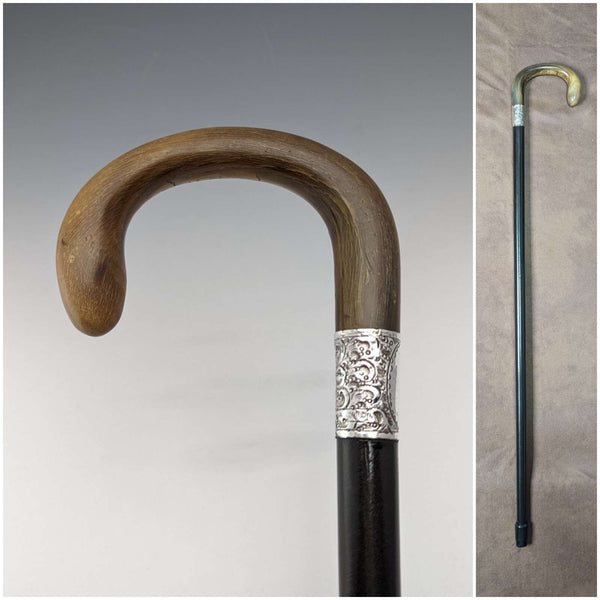 1925年 英国ヴィンテージ 紳士用ステッキ ホーンハンドル 純銀装飾 79cm C&S
