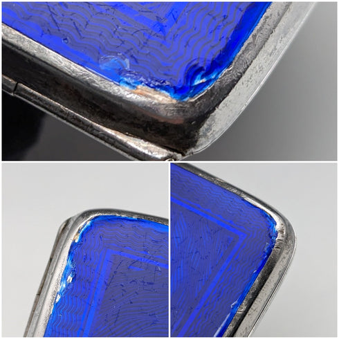 1936 British Vintage Sterling Silver Guilloche Enamel Cigarette Case 95g John William Barrett