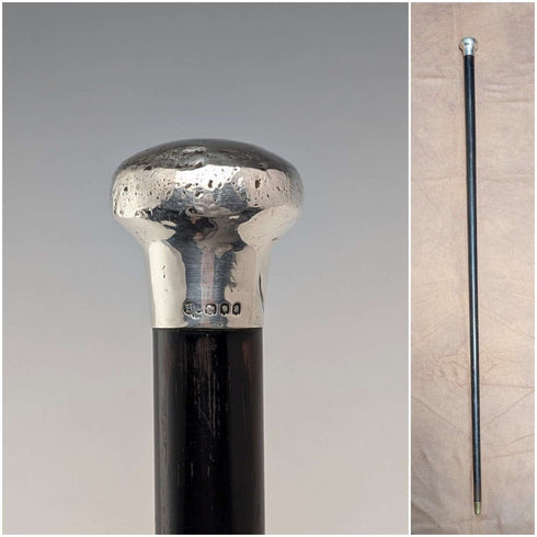 1916年 英国アンティーク ブラックシャフト 純銀製ロンデルハンドル 杖 87cm