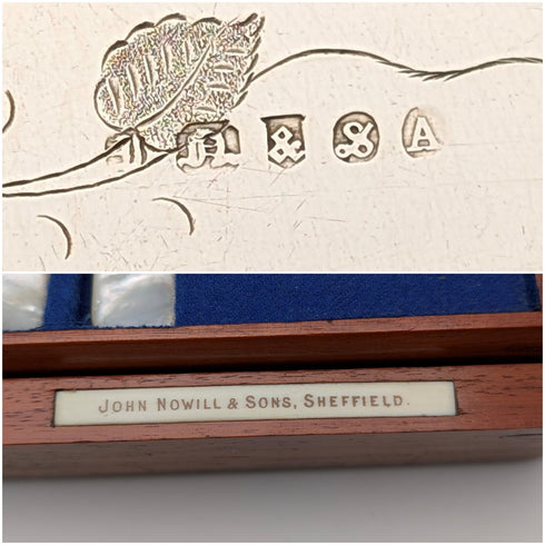 英国アンティーク 白蝶貝ハンドル デザートカトラリー 12ペア 木箱入り JOHN NOWILL&SON